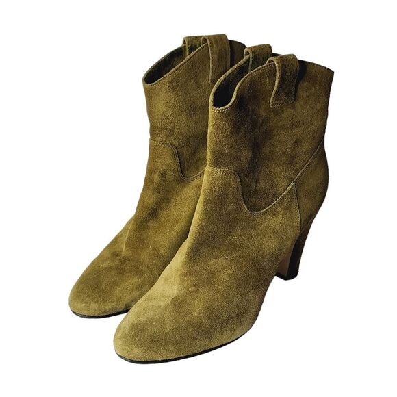 Club Monaco Olive Suede Arlietta Heeled Ankle Boots 36.5 - Picture 1 of 8